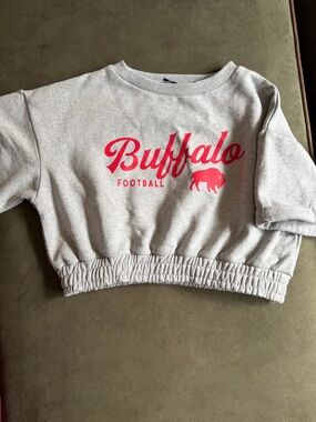 Buffalo Football Cropped Sweatshirt in Heather Gray with Red Graphic